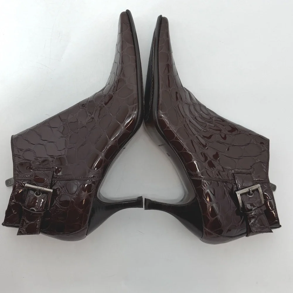 Donald J Pliner Womens‎ Brown Croc Embossed Patent Leather Ankle Booties 10M